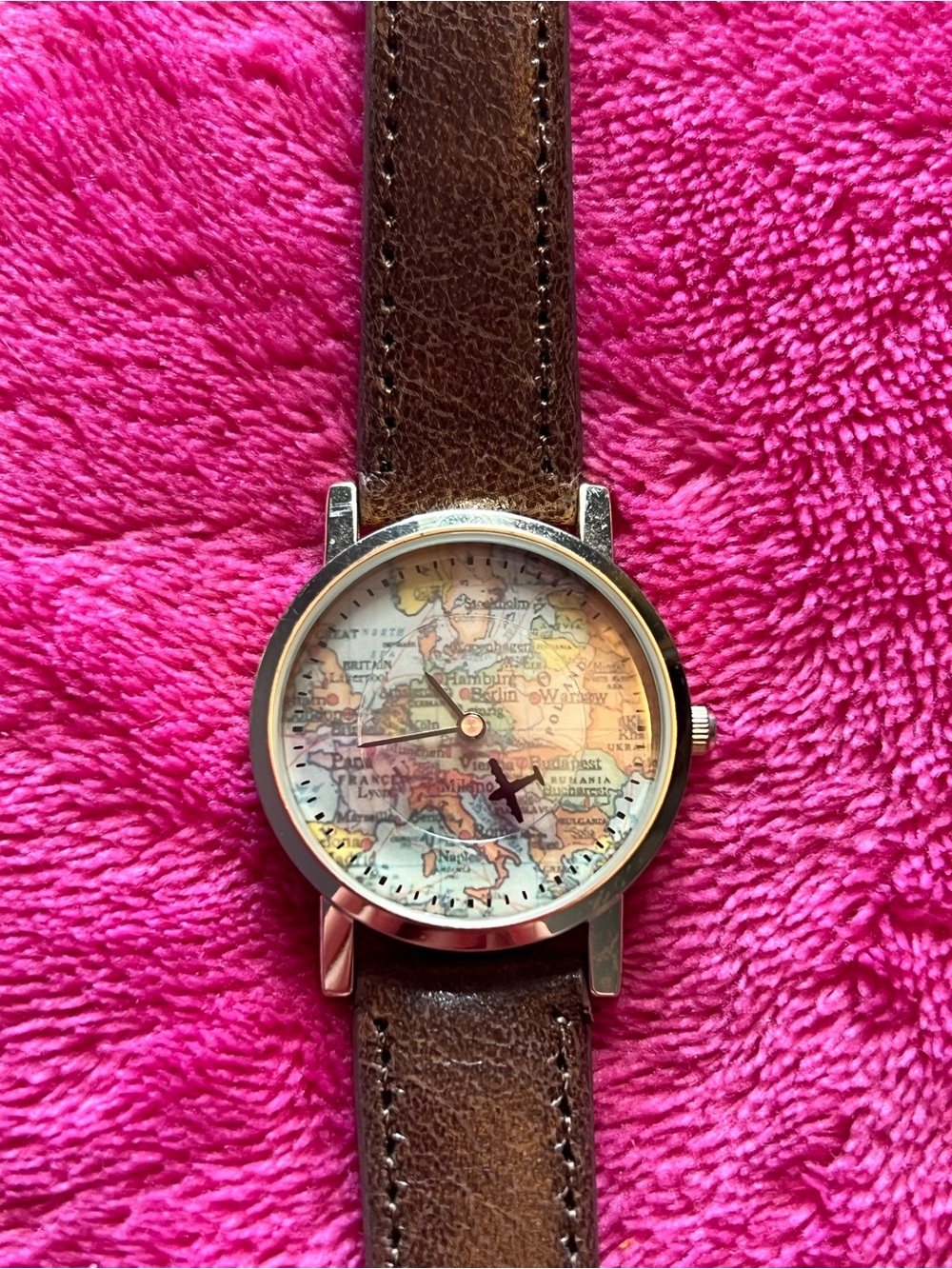 Europe Map Watch with Brown Band Charming Charlie